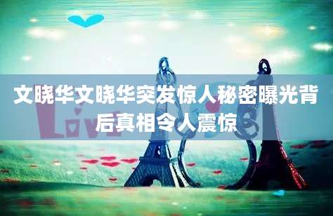 文晓华文晓华突发惊人秘密曝光背后真相令人震惊