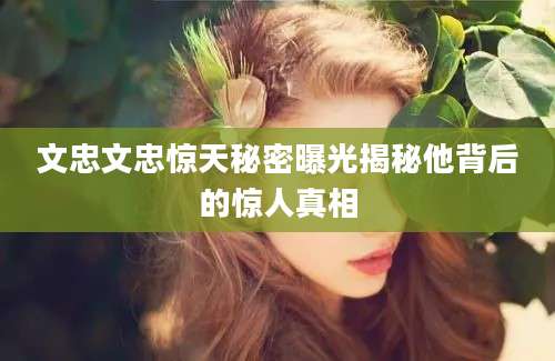 文忠文忠惊天秘密曝光揭秘他背后的惊人真相