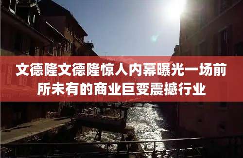 文德隆文德隆惊人内幕曝光一场前所未有的商业巨变震撼行业