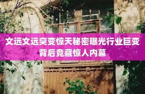 文远文远突变惊天秘密曝光行业巨变背后竟藏惊人内幕