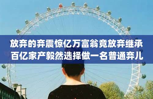 放弃的弃震惊亿万富翁竟放弃继承百亿家产毅然选择做一名普通弃儿