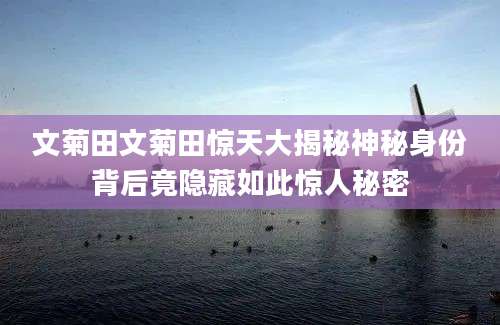 文菊田文菊田惊天大揭秘神秘身份背后竟隐藏如此惊人秘密
