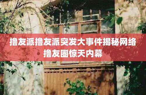 撸友派撸友派突发大事件揭秘网络撸友圈惊天内幕