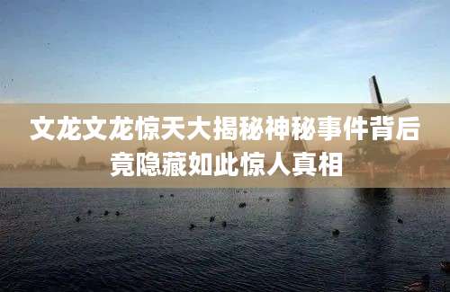 文龙文龙惊天大揭秘神秘事件背后竟隐藏如此惊人真相