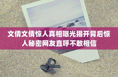 文倩文倩惊人真相曝光揭开背后惊人秘密网友直呼不敢相信
