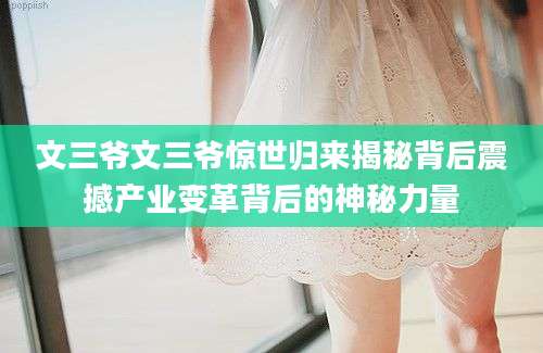 文三爷文三爷惊世归来揭秘背后震撼产业变革背后的神秘力量