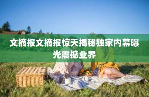 文摘报文摘报惊天揭秘独家内幕曝光震撼业界