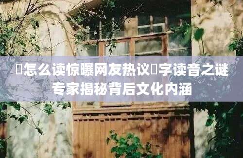 揼怎么读惊曝网友热议揼字读音之谜专家揭秘背后文化内涵