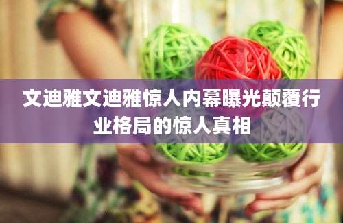 文迪雅文迪雅惊人内幕曝光颠覆行业格局的惊人真相