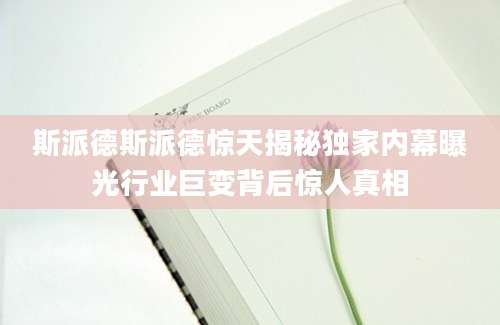 斯派德斯派德惊天揭秘独家内幕曝光行业巨变背后惊人真相