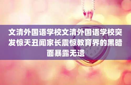 文清外国语学校文清外国语学校突发惊天丑闻家长震惊教育界的黑暗面暴露无遗
