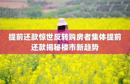 提前还款惊世反转购房者集体提前还款揭秘楼市新趋势